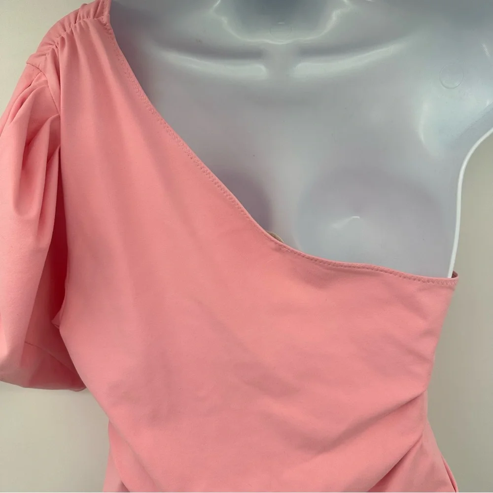Free People Somethin Bout You Womens One Shoulder Ruched Bodysuit Pink Large NWT